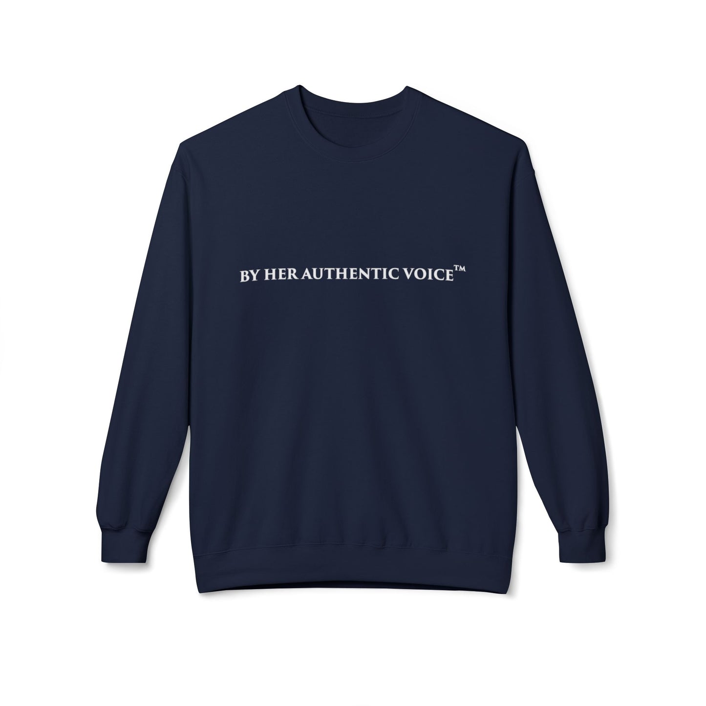 Signature Crewneck Sweatshirt — "By Her Authentic Voice" Minimal Logo