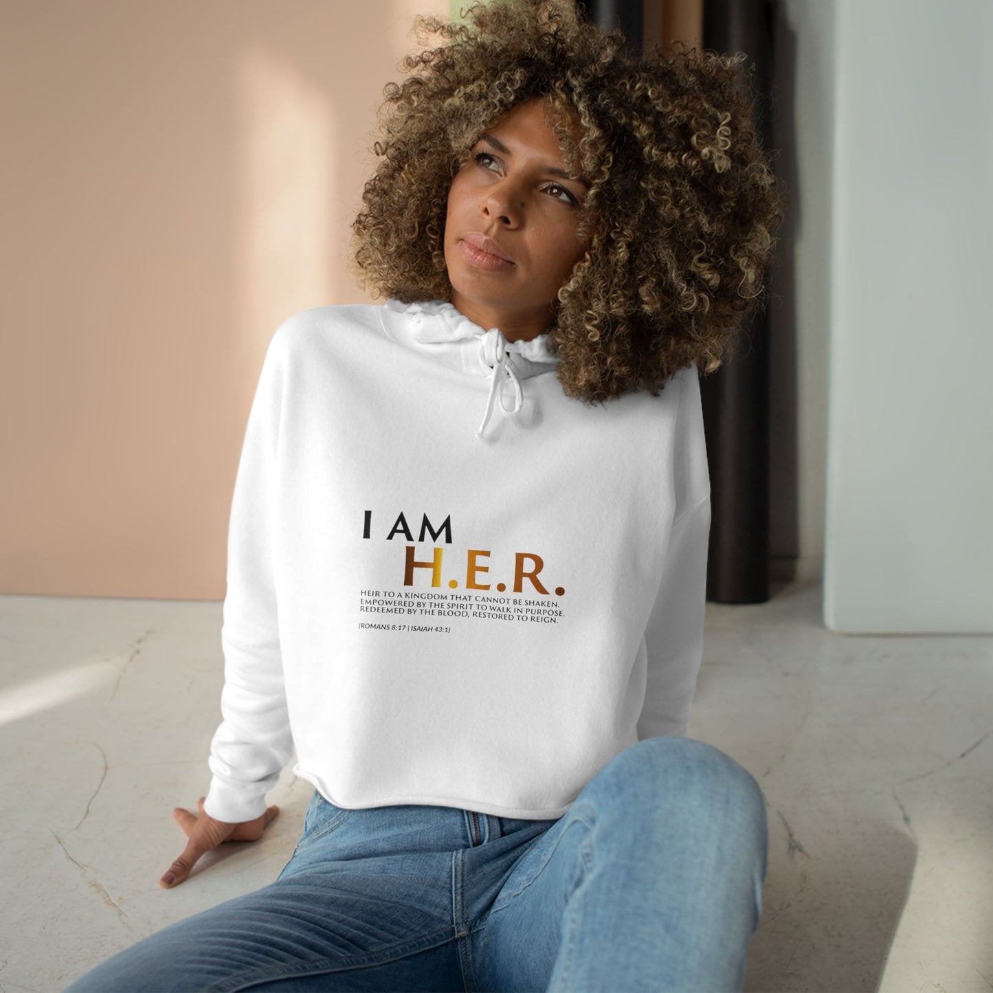 I AM H.E.R. Cropped Hoodie — Empowerment Graphic Crop Sweatshirt