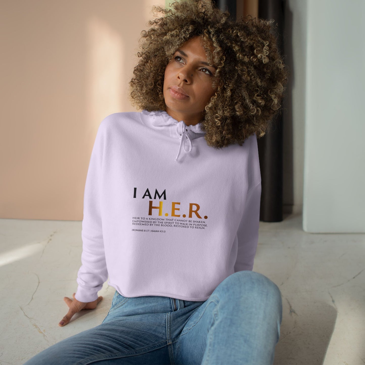 I AM H.E.R. Cropped Hoodie — Empowerment Graphic Crop Sweatshirt
