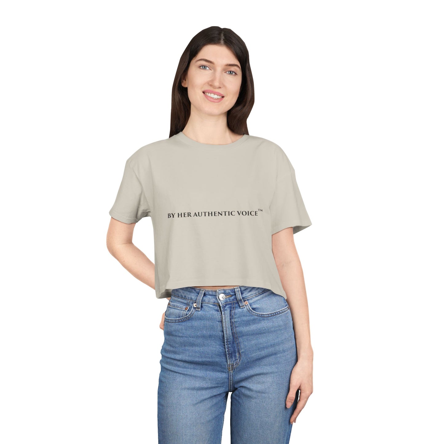 Crop Tee — “By Her Authentic Voice” Minimalist Feminist Graphic Top