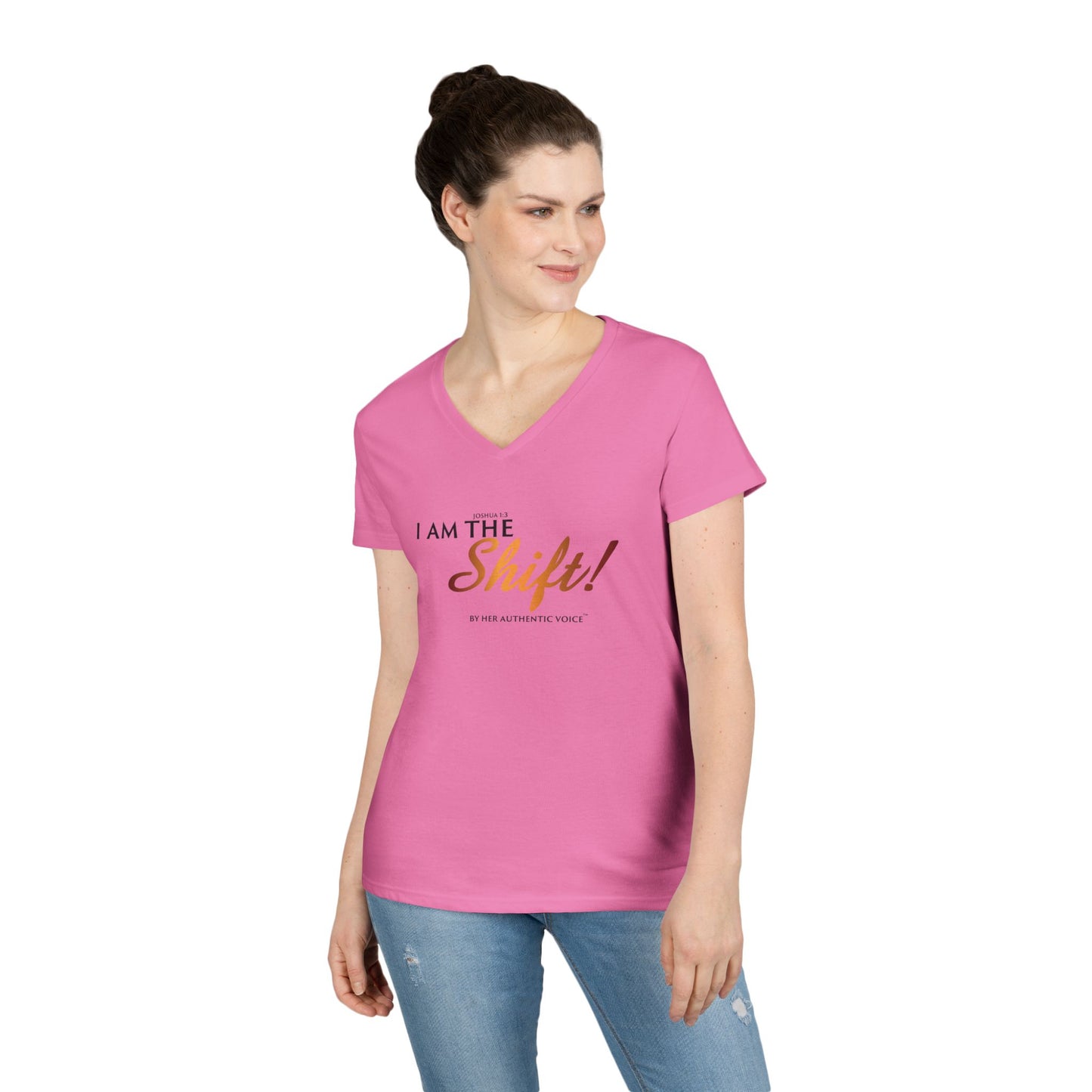 I Am the Shift! V-Neck Tee — Inspirational Christian Joshua 1:3 Shirt