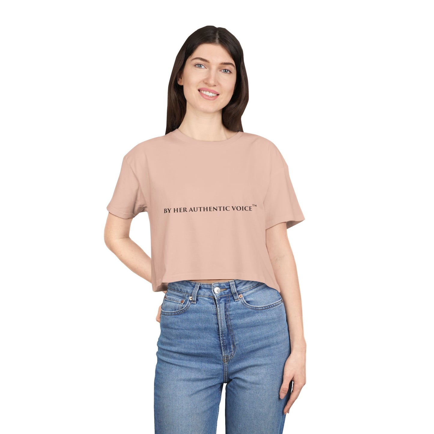 Crop Tee — “By Her Authentic Voice” Minimalist Feminist Graphic Top