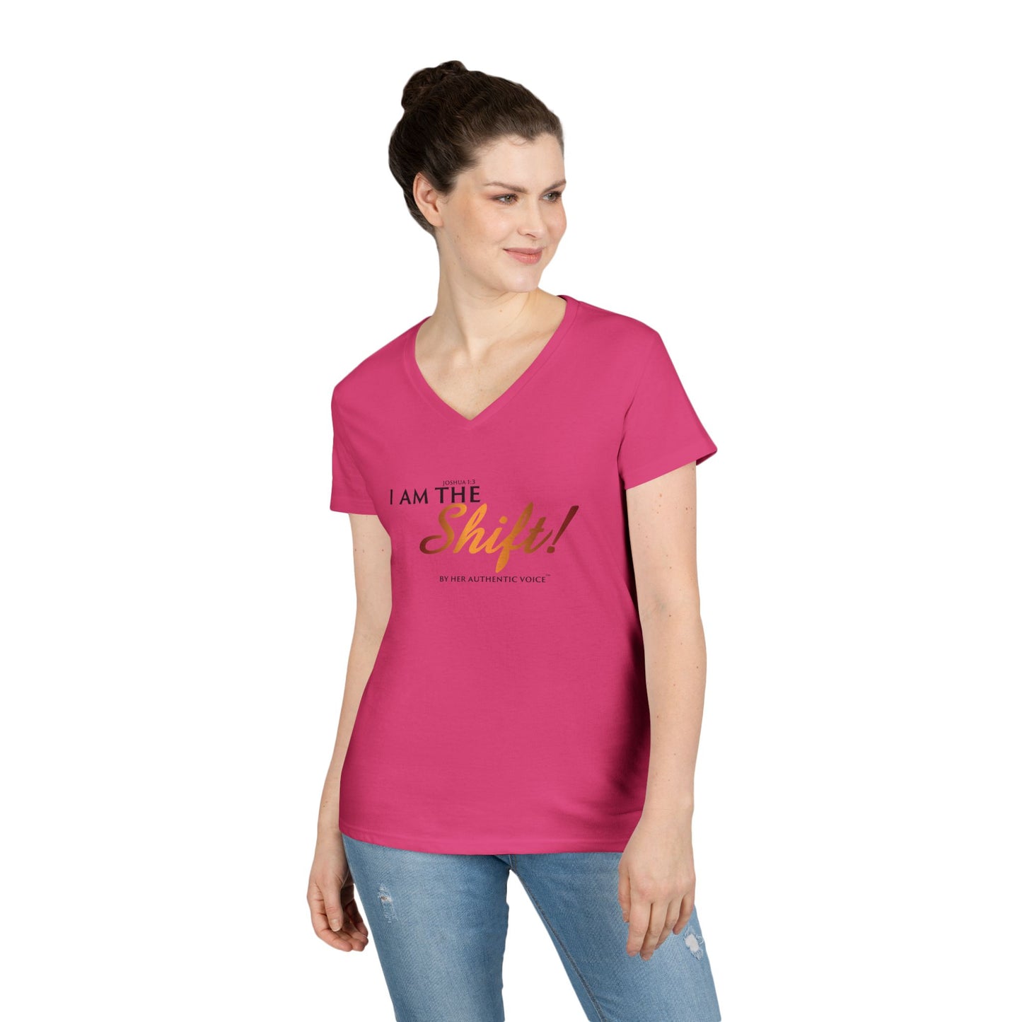 I Am the Shift! V-Neck Tee — Inspirational Christian Joshua 1:3 Shirt