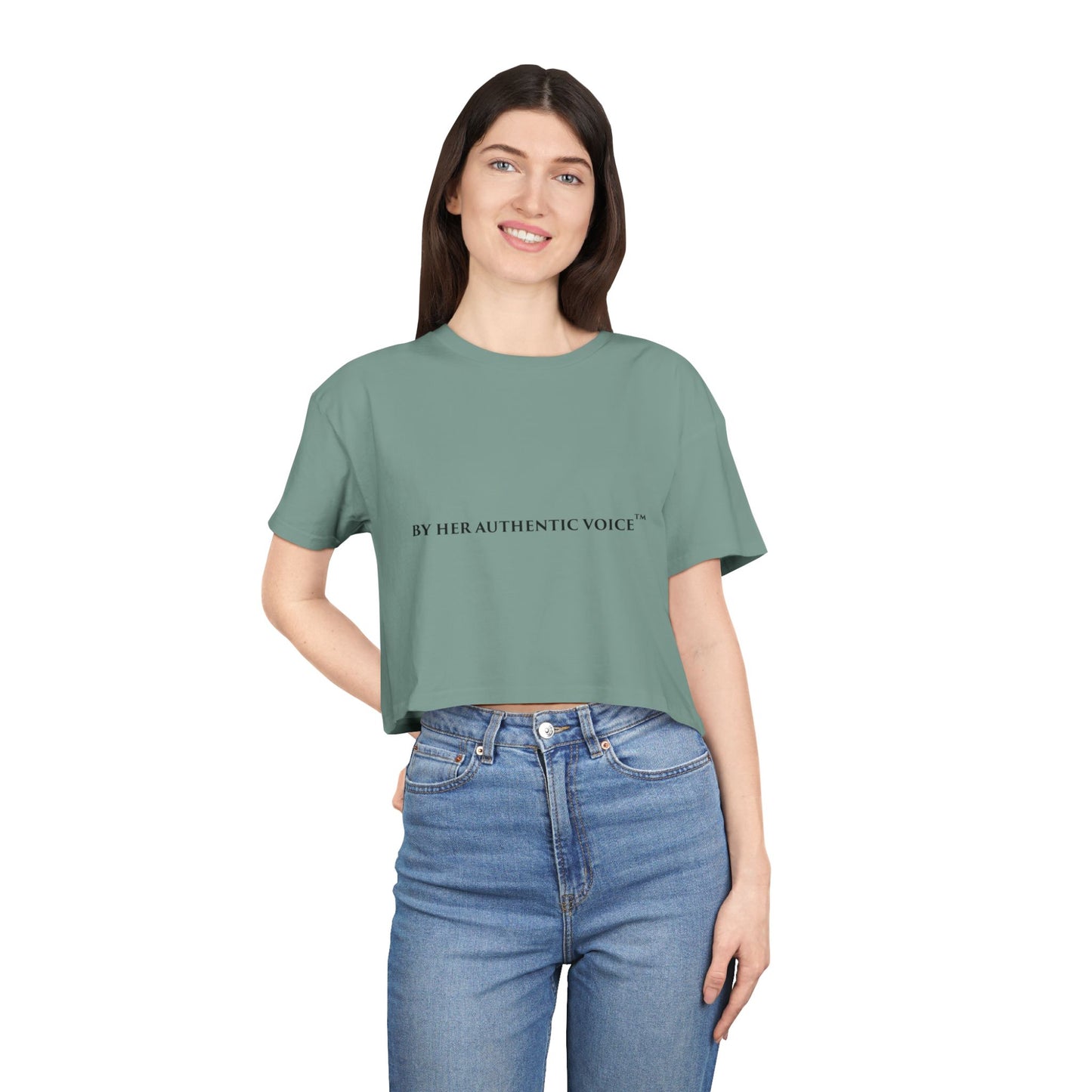 Crop Tee — “By Her Authentic Voice” Minimalist Feminist Graphic Top