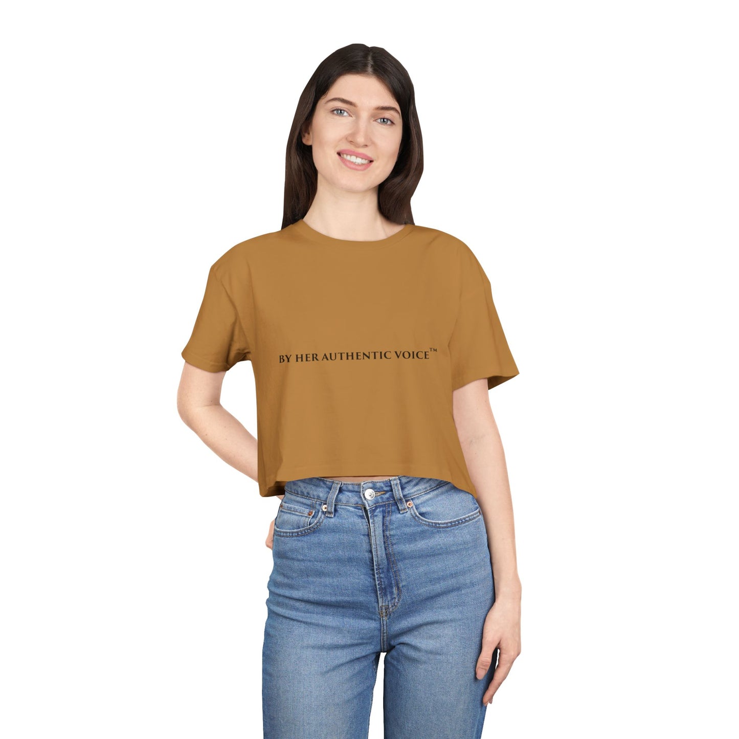 Crop Tee — “By Her Authentic Voice” Minimalist Feminist Graphic Top
