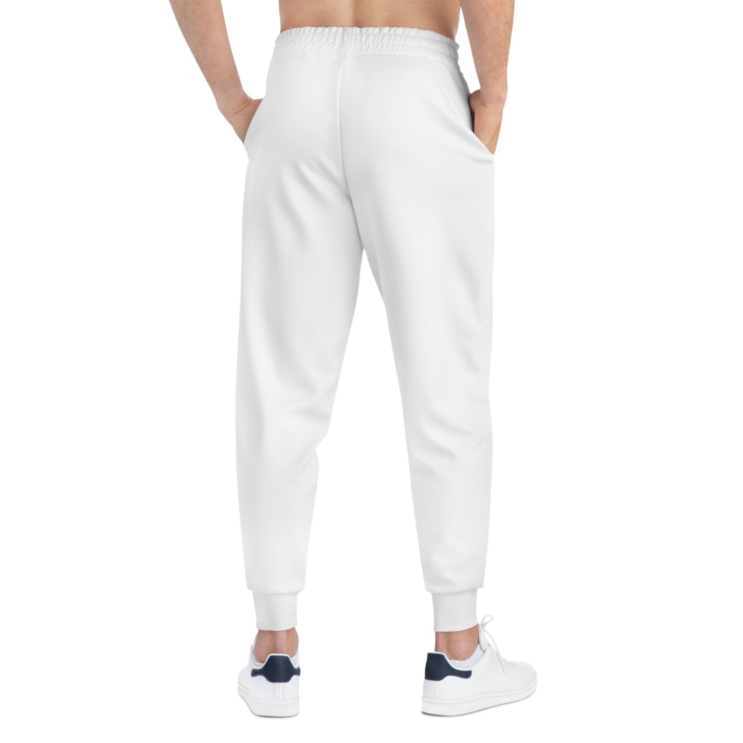 By Her Authentic Voice™ White Athletic Joggers — Minimal AOP Sweatpants with Waist Text