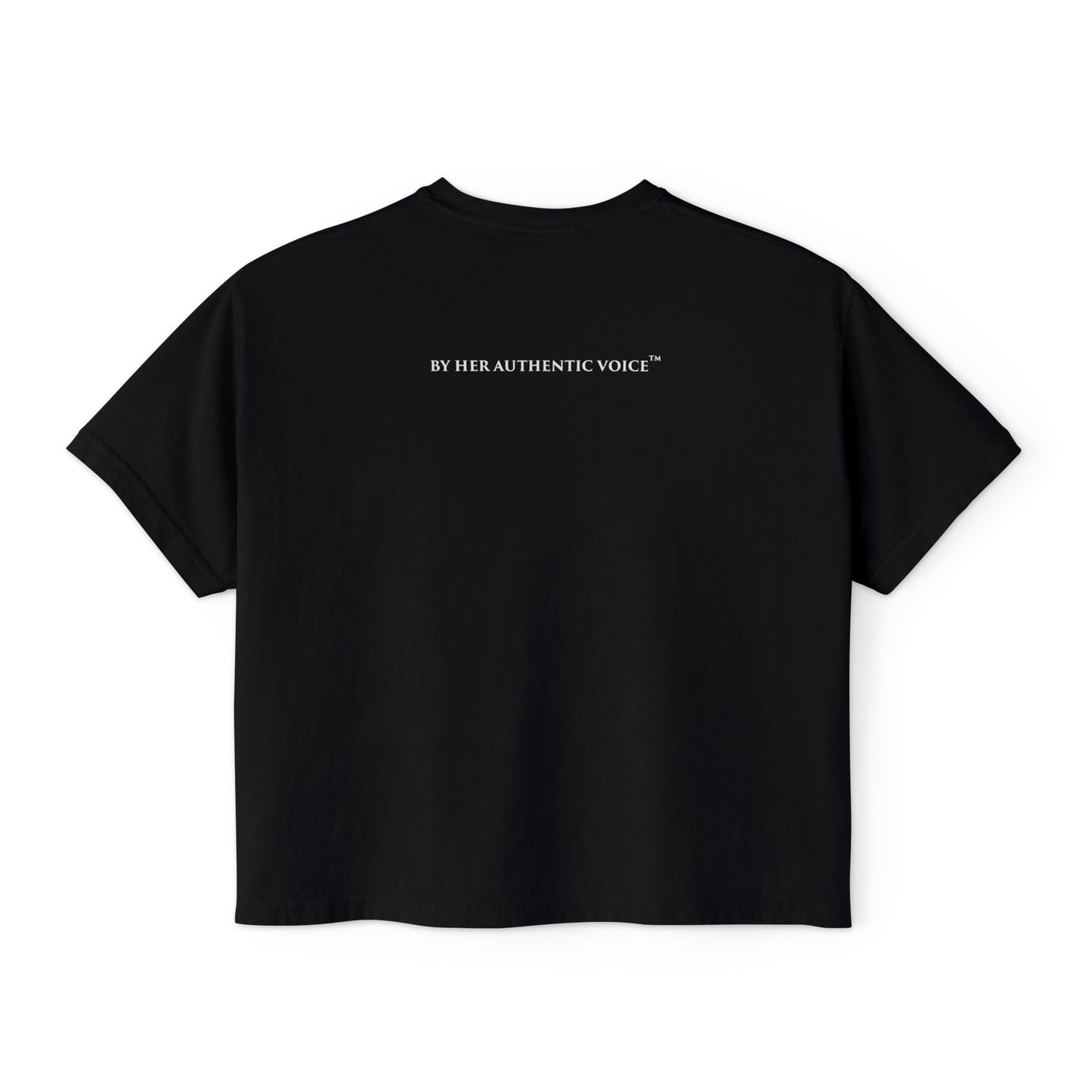 "I am Becoming" Signature Butterfly Word Art Boxy Tee — On the back: By Her Authentic Voice™ Women’s Shirt