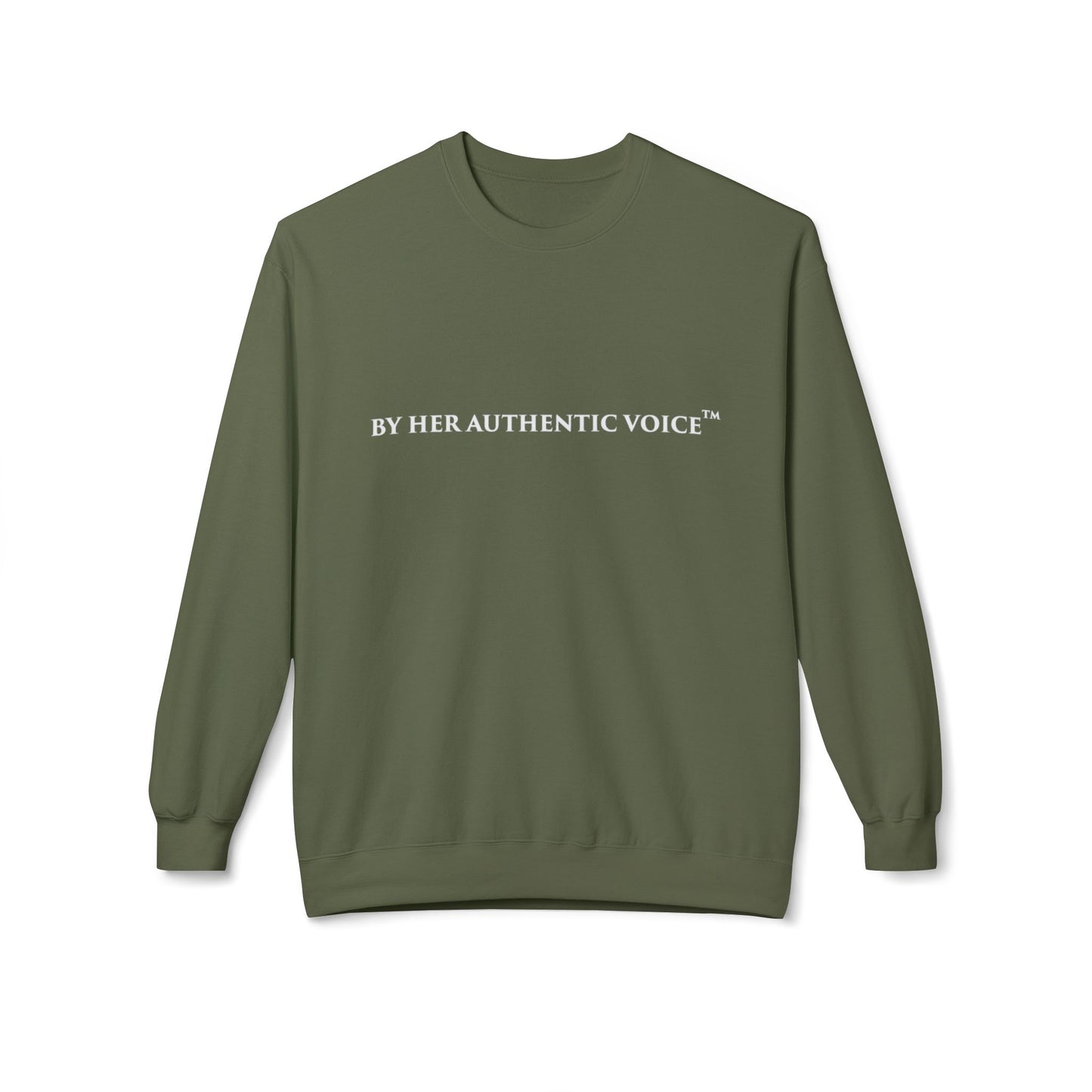 Signature Crewneck Sweatshirt — "By Her Authentic Voice" Minimal Logo