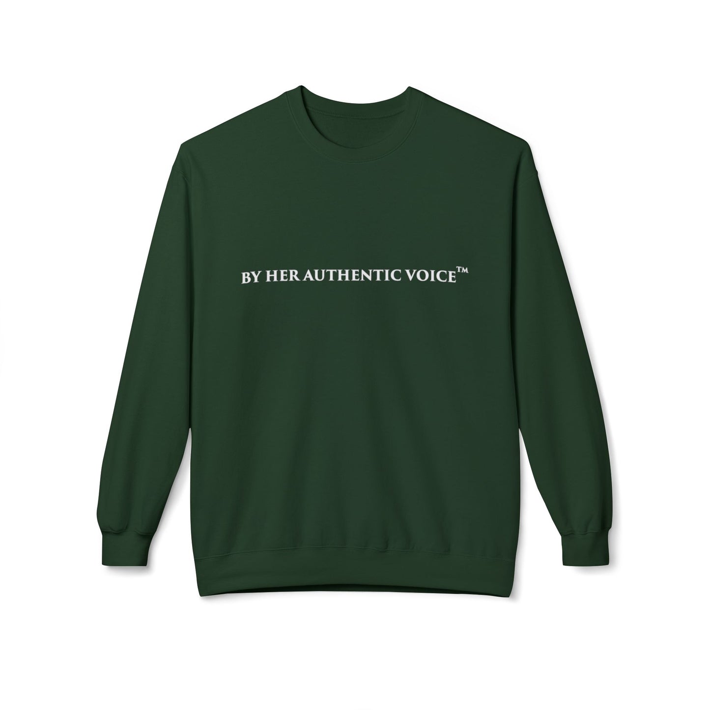 Signature Crewneck Sweatshirt — "By Her Authentic Voice" Minimal Logo