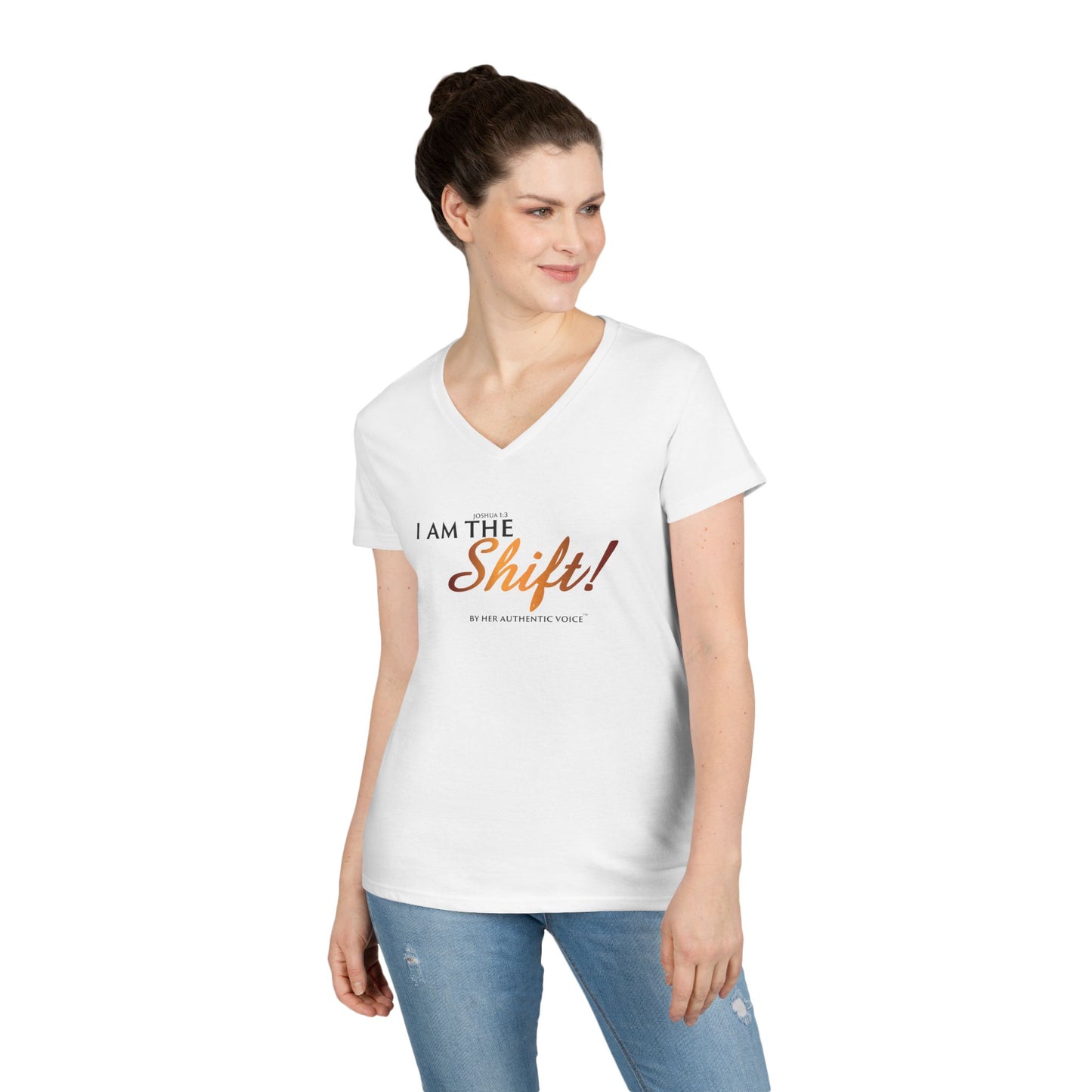 I Am the Shift! V-Neck Tee — Inspirational Christian Joshua 1:3 Shirt