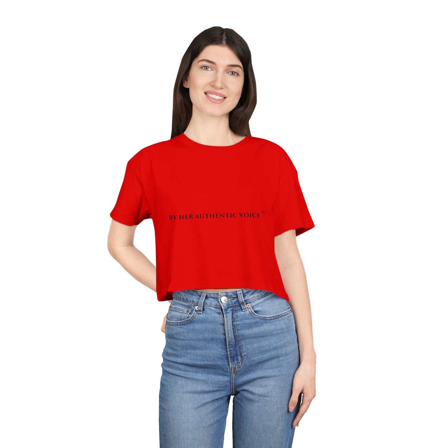 Crop Tee — “By Her Authentic Voice” Minimalist Feminist Graphic Top