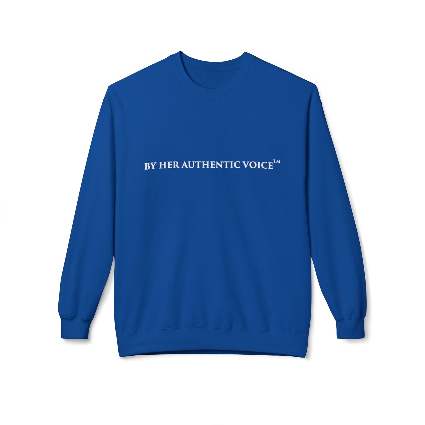 Signature Crewneck Sweatshirt — "By Her Authentic Voice" Minimal Logo