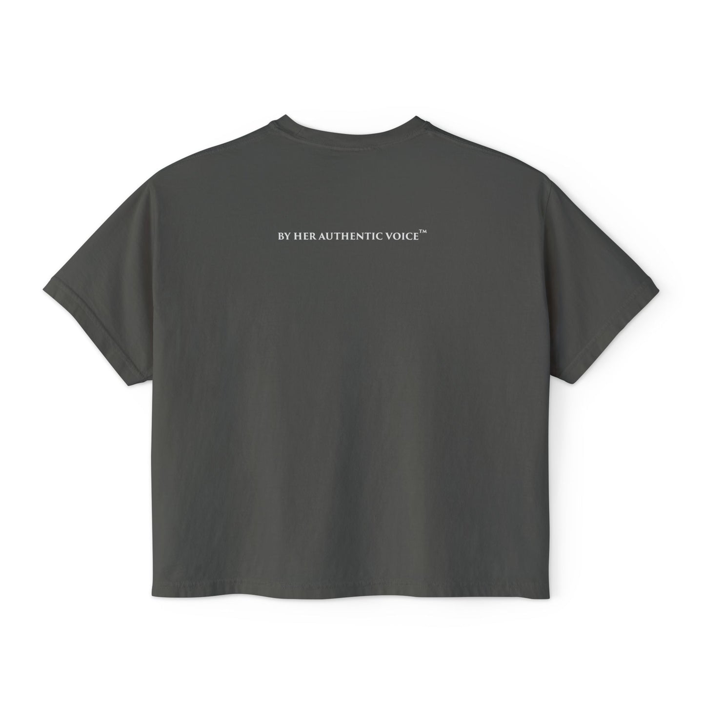"I am Becoming" Signature Butterfly Word Art Boxy Tee — On the back: By Her Authentic Voice™ Women’s Shirt
