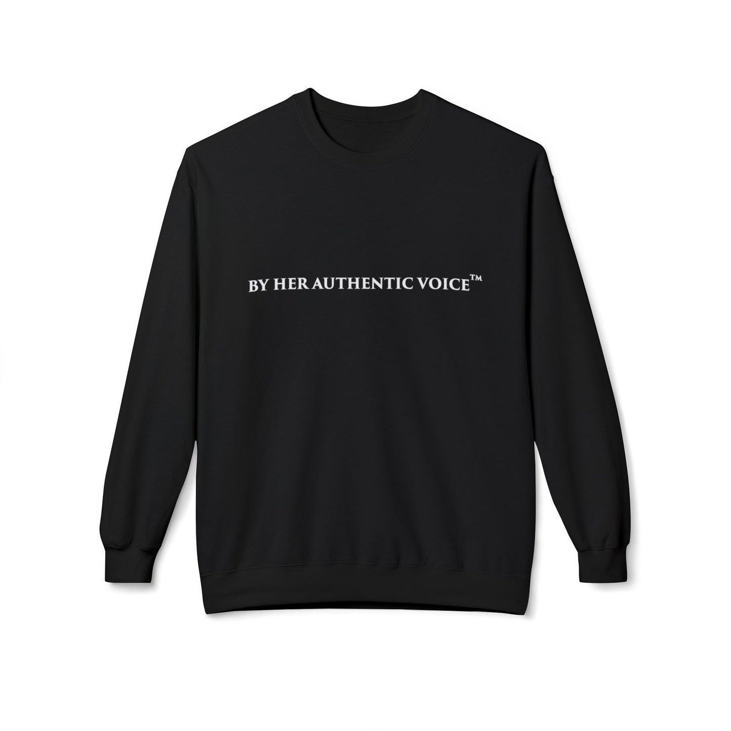 Signature Crewneck Sweatshirt — "By Her Authentic Voice" Minimal Logo