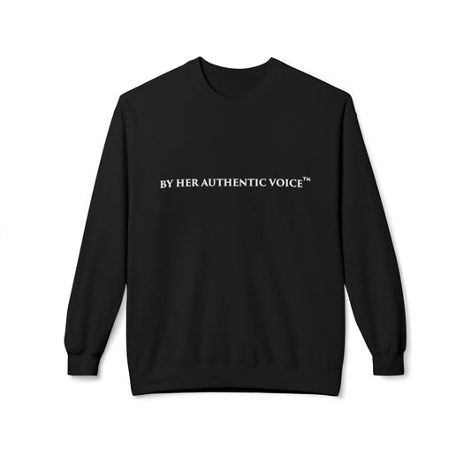 Signature Crewneck Sweatshirt — "By Her Authentic Voice" Minimal Logo