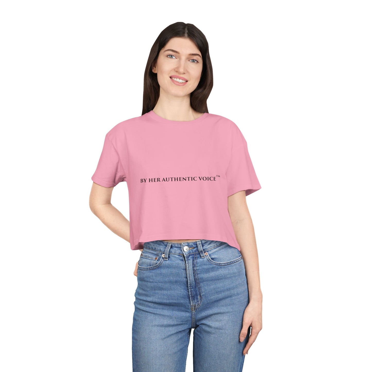 Crop Tee — “By Her Authentic Voice” Minimalist Feminist Graphic Top
