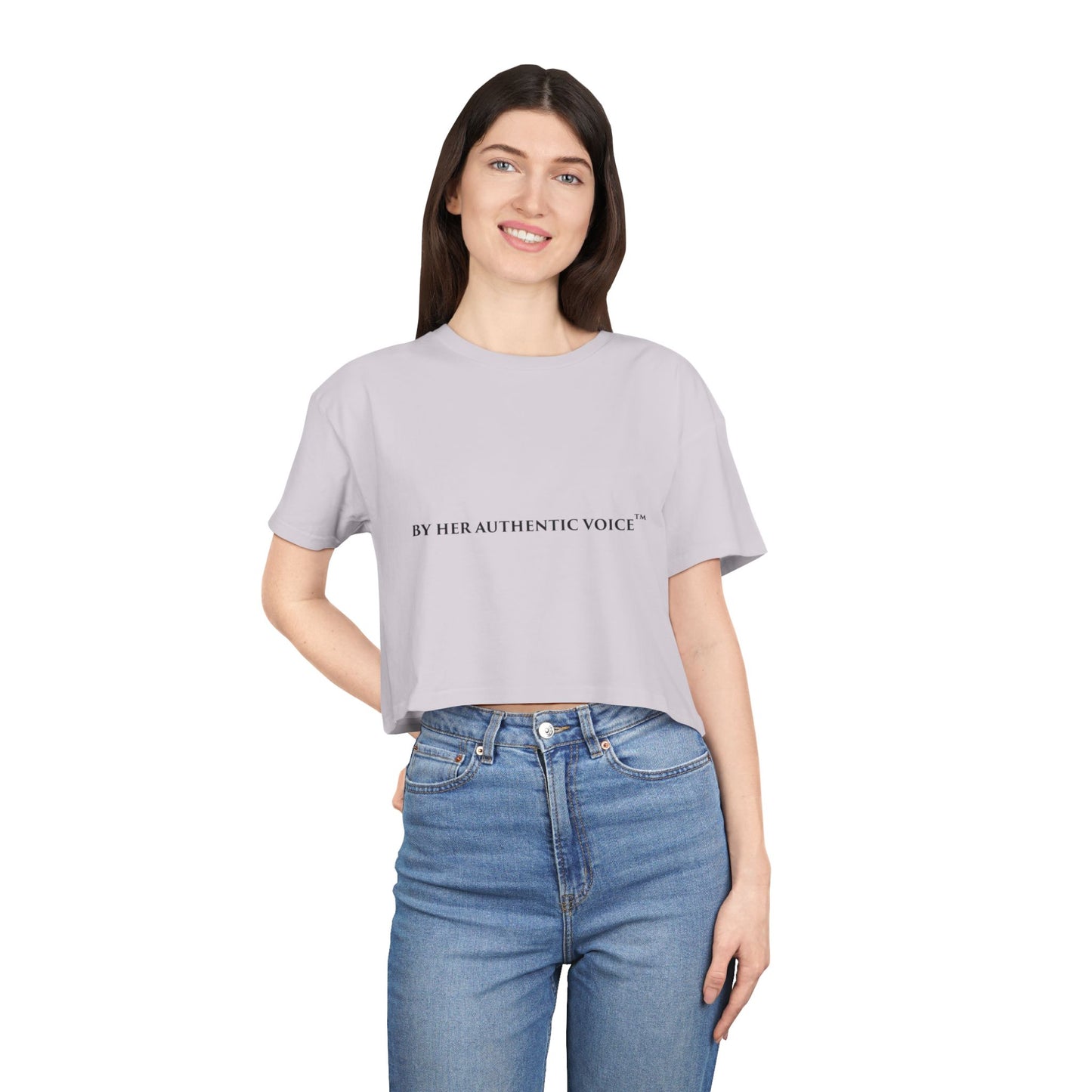 Crop Tee — “By Her Authentic Voice” Minimalist Feminist Graphic Top