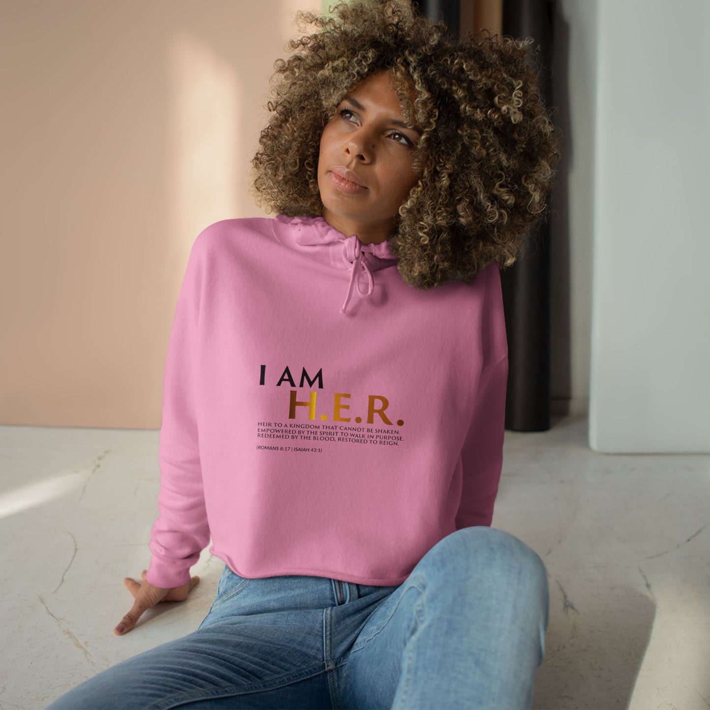 I AM H.E.R. Cropped Hoodie — Empowerment Graphic Crop Sweatshirt