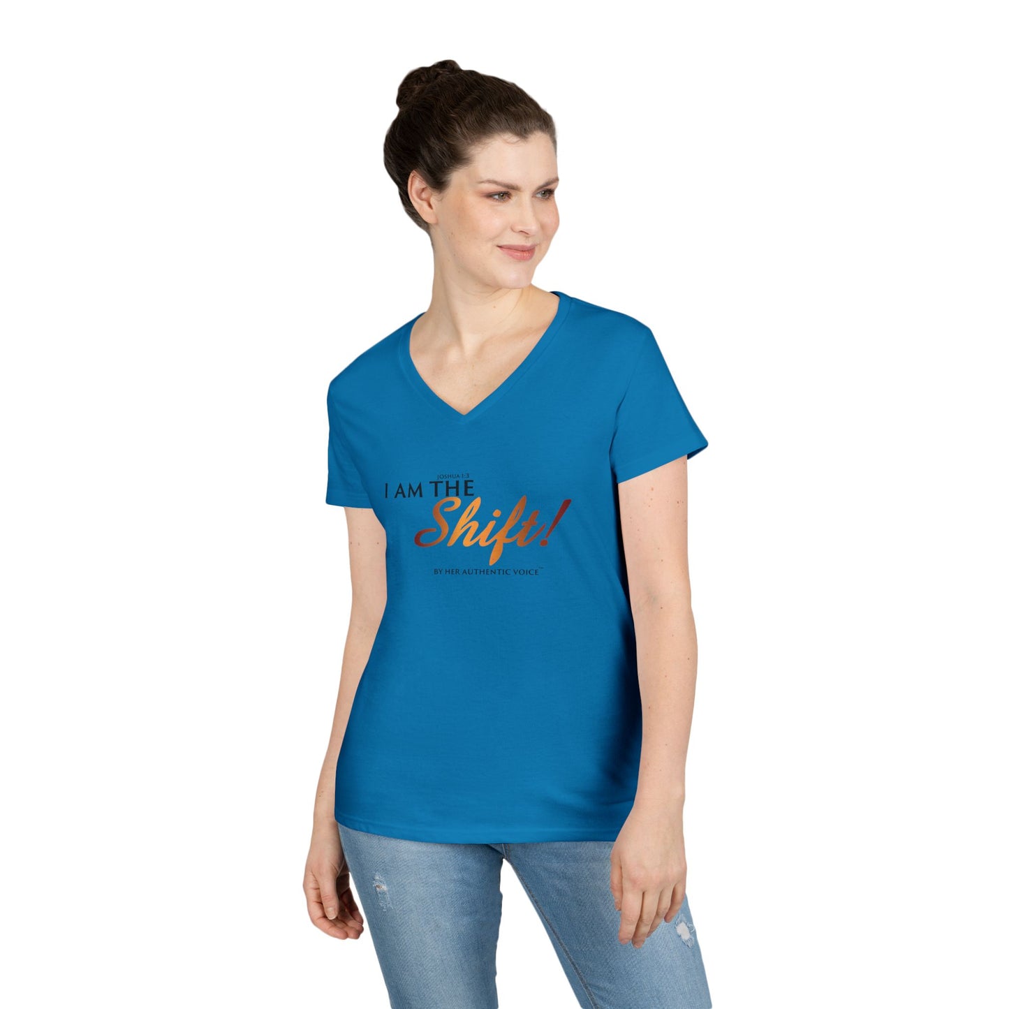 I Am the Shift! V-Neck Tee — Inspirational Christian Joshua 1:3 Shirt
