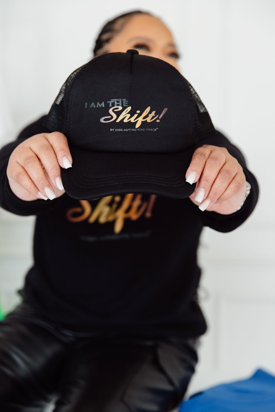 I Am the Shift! hat and sweatshirt
